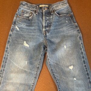 Levi's Wedgie Straight Fit 24” Waist  Denim Jeans in Light Blue distressed front